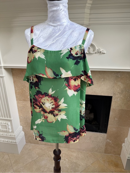 CAbi Tops - CAbi Green Floral Ruffle-Trim Tank Top